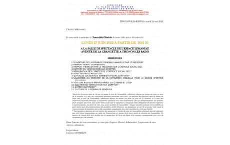 Assemblée Générale du club - 27 Juin 2022