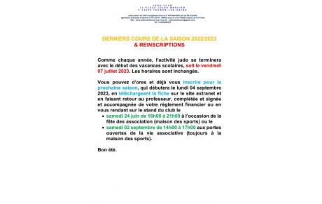 Fin de saison et réinscriptions